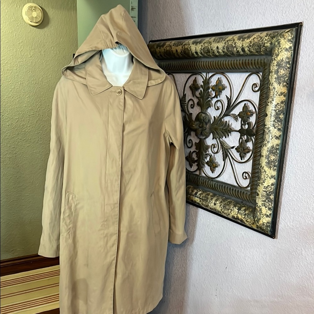 VTG Classic London Fog Trench coat Beige with removable Hood Sz Mens Lg Reg